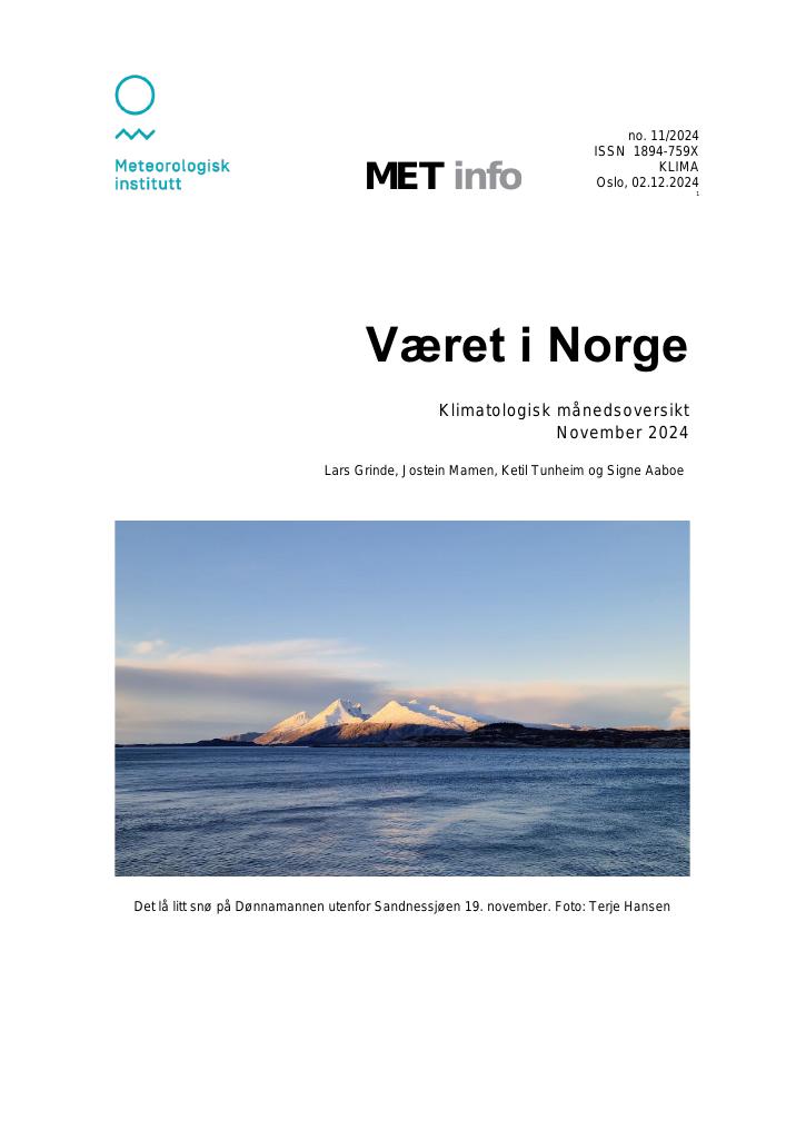 Forsiden av dokumentet Været i Norge
Klimatologisk månedsoversikt
November 2024
