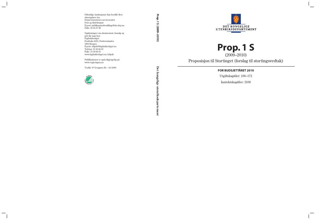 Forsiden av dokumentet Prop. 1 S (2009–2010)