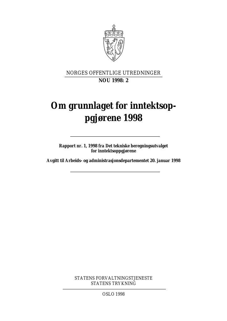 Forsiden av dokumentet NOU 1998: 2 - Om grunnlaget for inntektsoppgjørene 1998