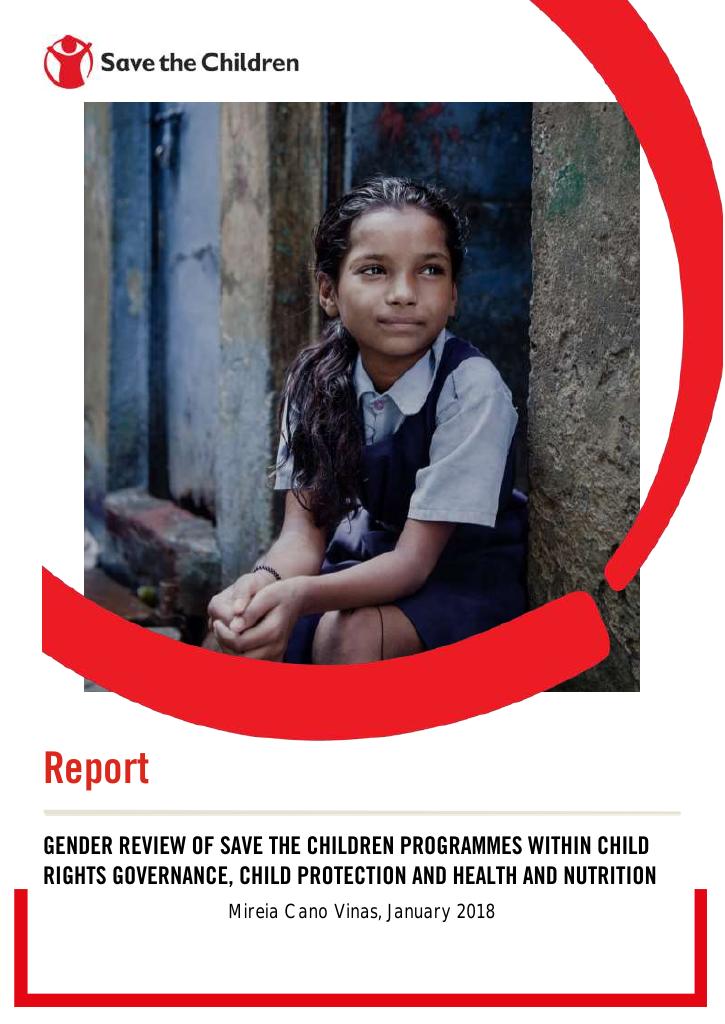 Forsiden av dokumentet Gender review of Save the Children programmes within child rights governance, child protection and health and nutrition