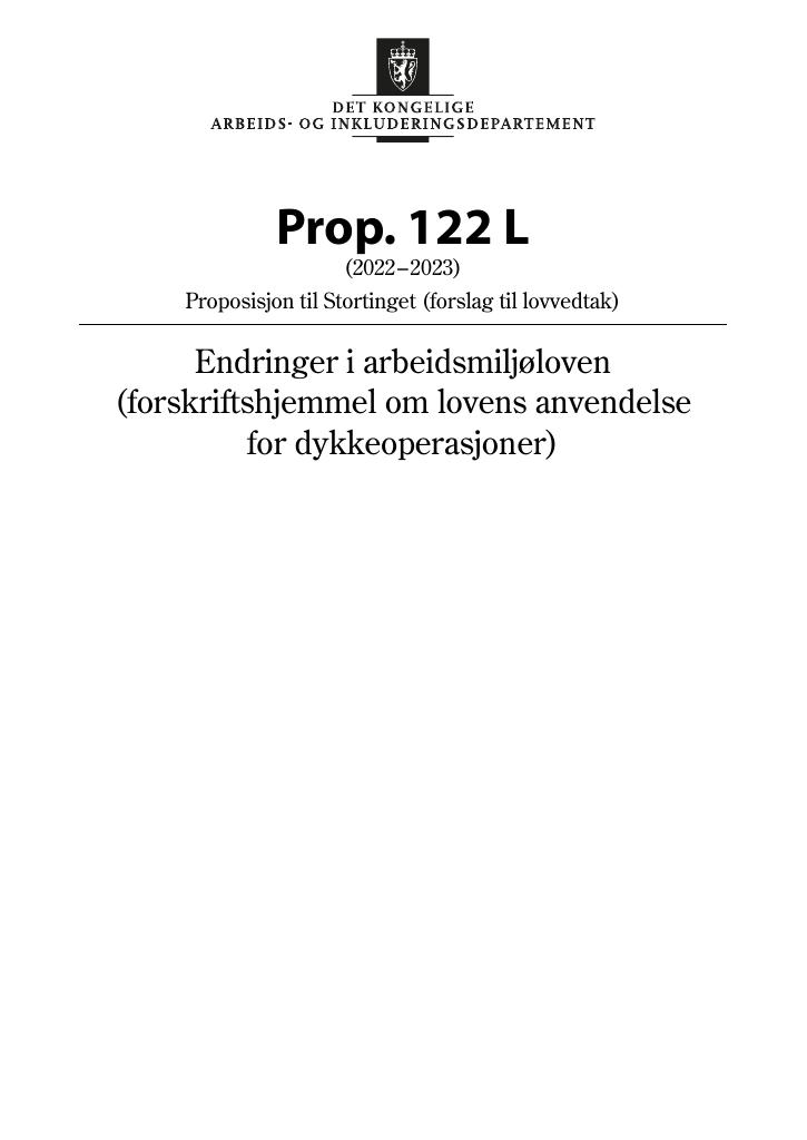 Forsiden av dokumentet Prop. 122 L (2022–2023)