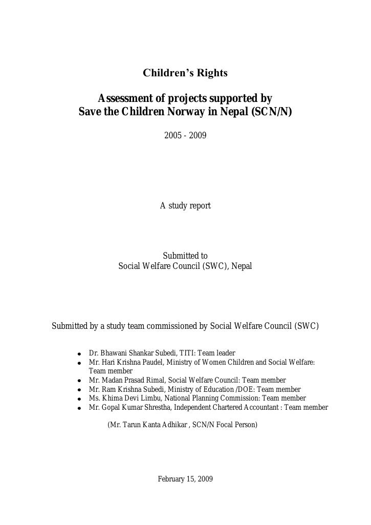 Forsiden av dokumentet Assessment of Projects Supported by Save the Children Norway in Nepal 2005-2009