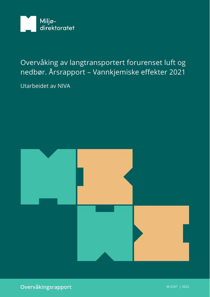 Forsiden av dokumentet Overvåking av langtransportert forurenset luft og nedbør : årsrapport – Vannkjemiske effekter 2021