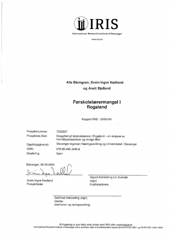 Forsiden av dokumentet Førskolelærermangel i Rogaland