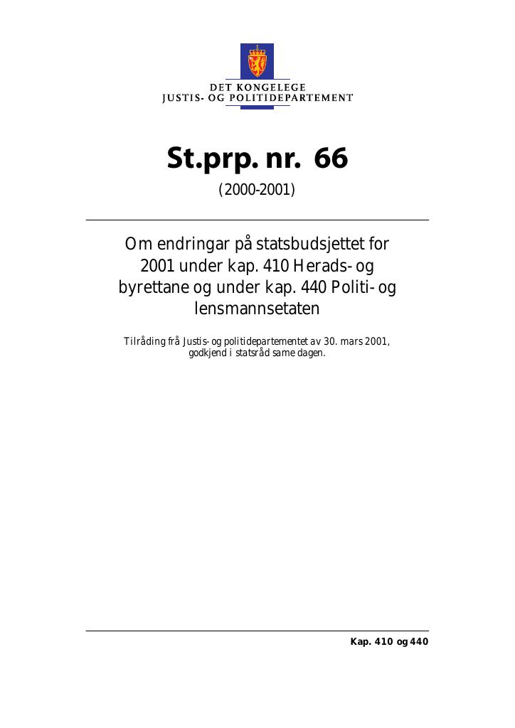 Forsiden av dokumentet St.prp. nr. 66 (2000-2001)