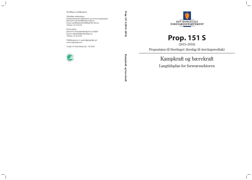 Forsiden av dokumentet Prop. 151 S (2015–2016)