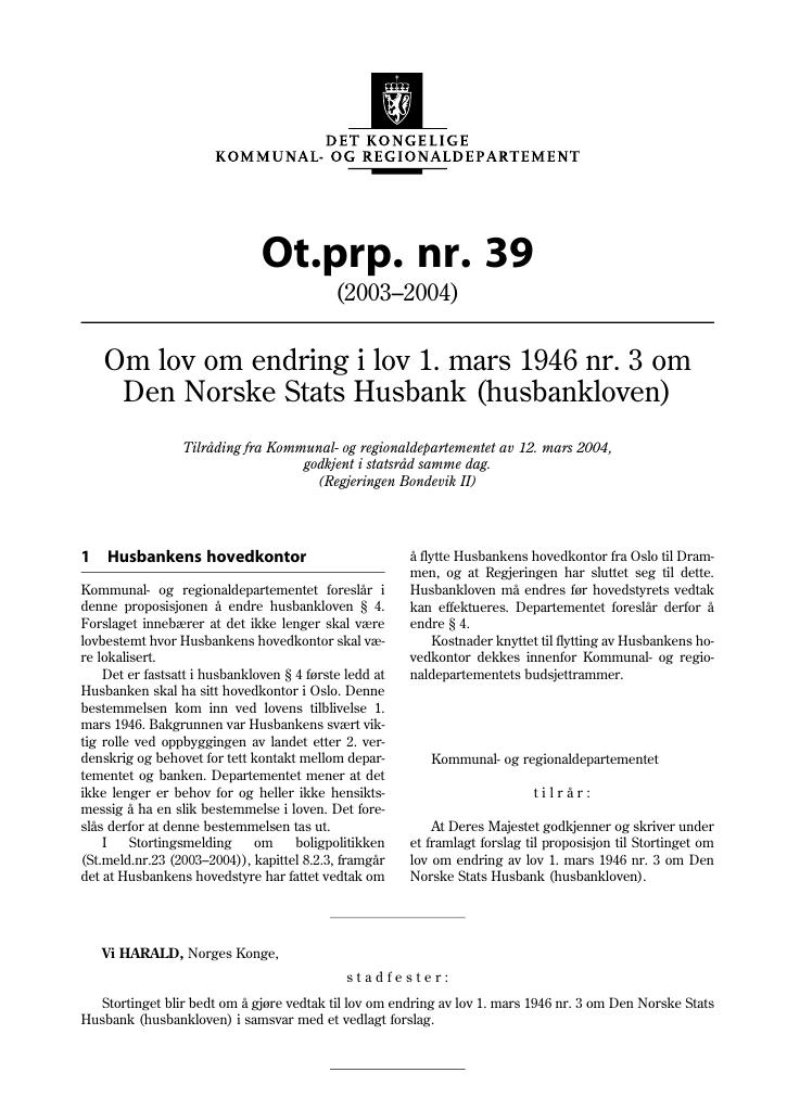 Forsiden av dokumentet Ot.prp. nr. 39 (2003-2004)