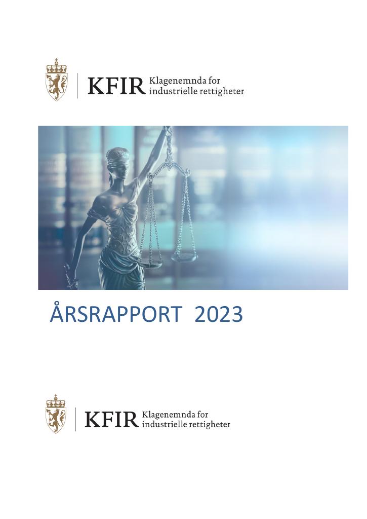 Forsiden av dokumentet Årsrapport Klagenemnda for industrielle rettigheter 2023