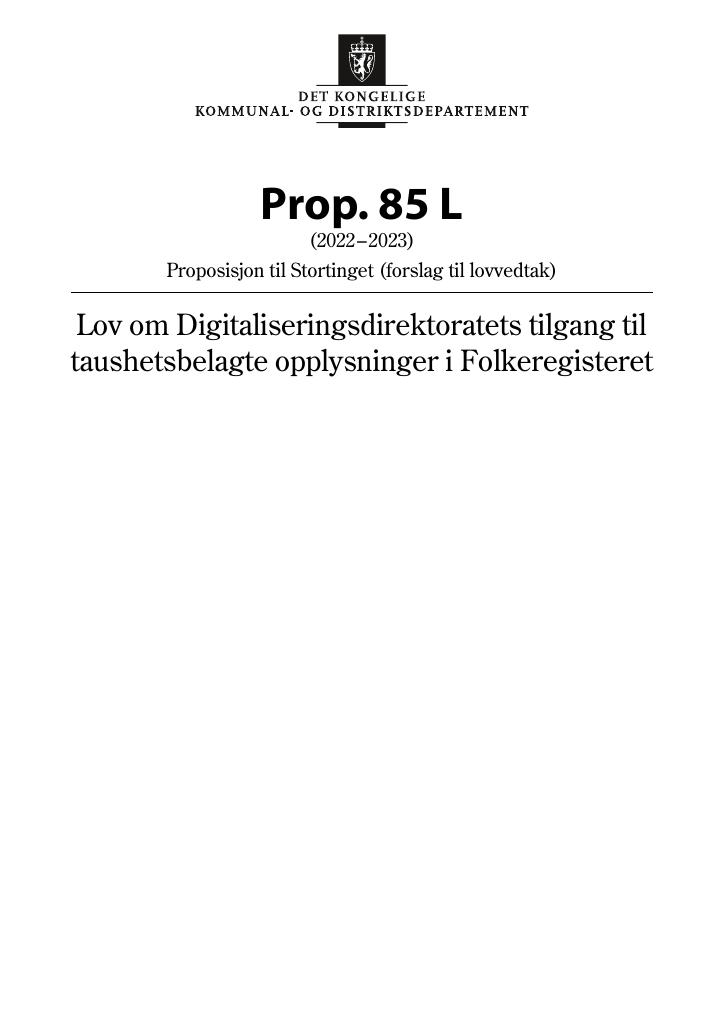 Forsiden av dokumentet Prop. 85 L (2022–2023)