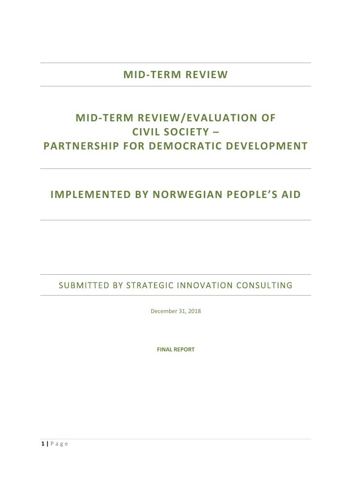 Forsiden av dokumentet Evaluation of Civil Society – Partnership for Democratic Development