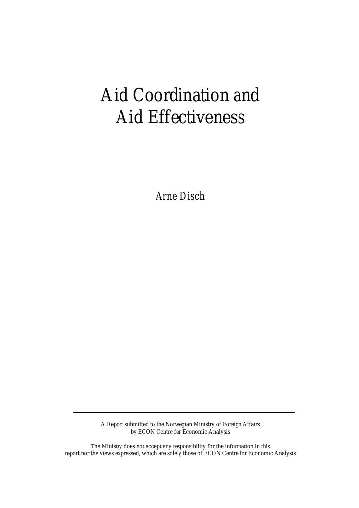 Forsiden av dokumentet Aid Coordination and Aid Effectiveness