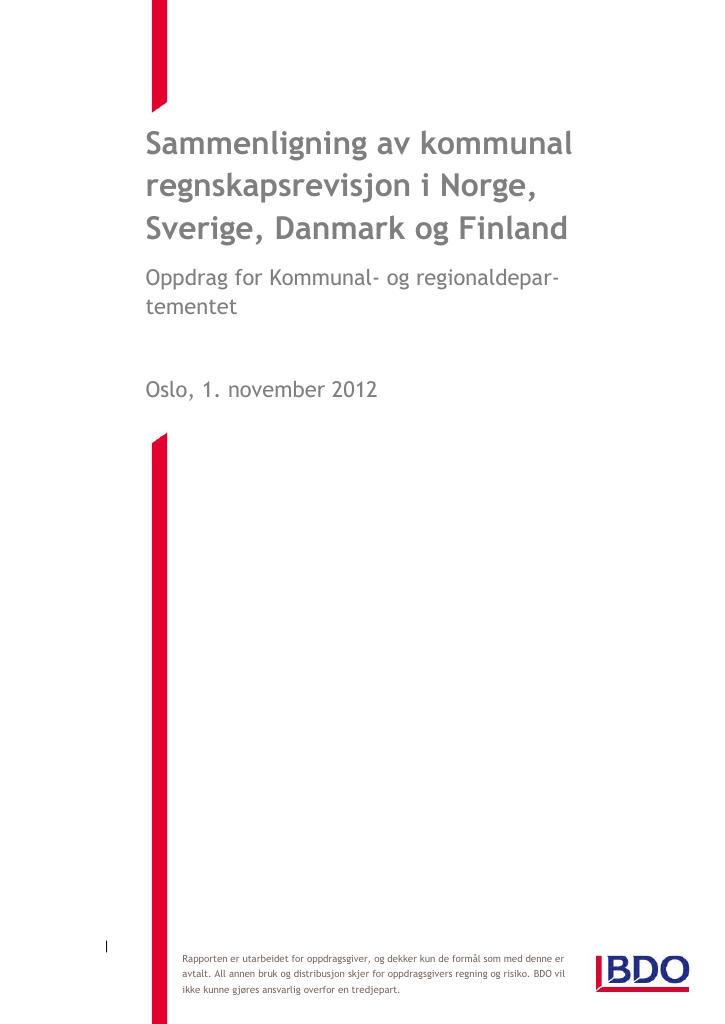 Forsiden av dokumentet Sammenligning av kommunal regnskapsrevisjon i Norge, Sverige, Danmark og Finland