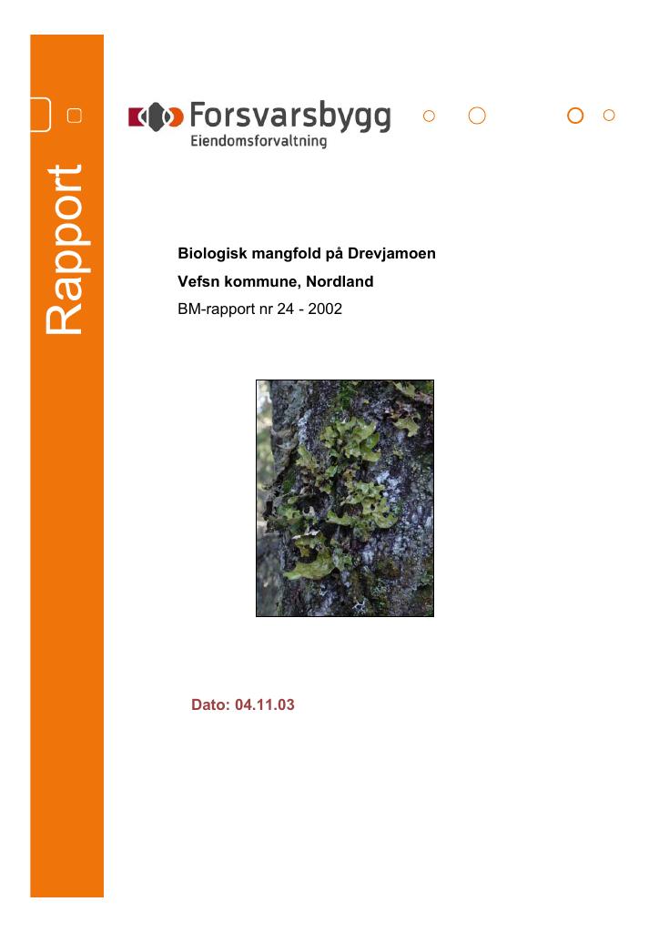Forsiden av dokumentet Biologisk mangfold på Drevjamoen Vefsn kommune, Nordland :