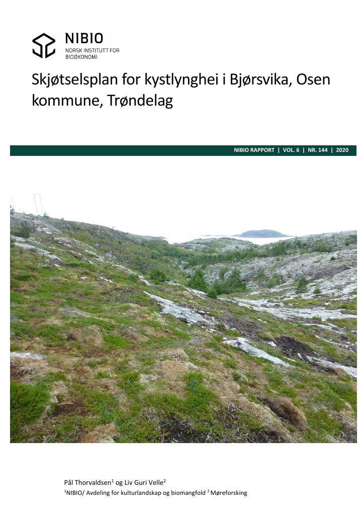 Forsiden av dokumentet Skjøtselsplan for kystlynghei i Bjørsvika i Osen kommune, Trøndelag