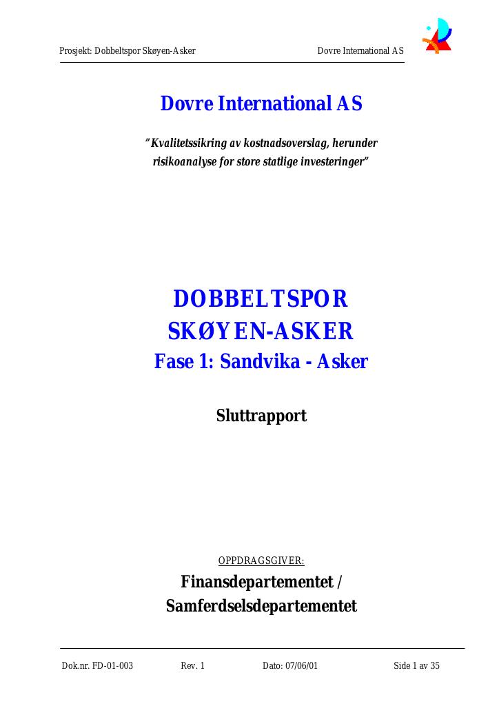 Forsiden av dokumentet Dobbeltspor Skøyen - Asker, fase 1 Sandvika - Asker