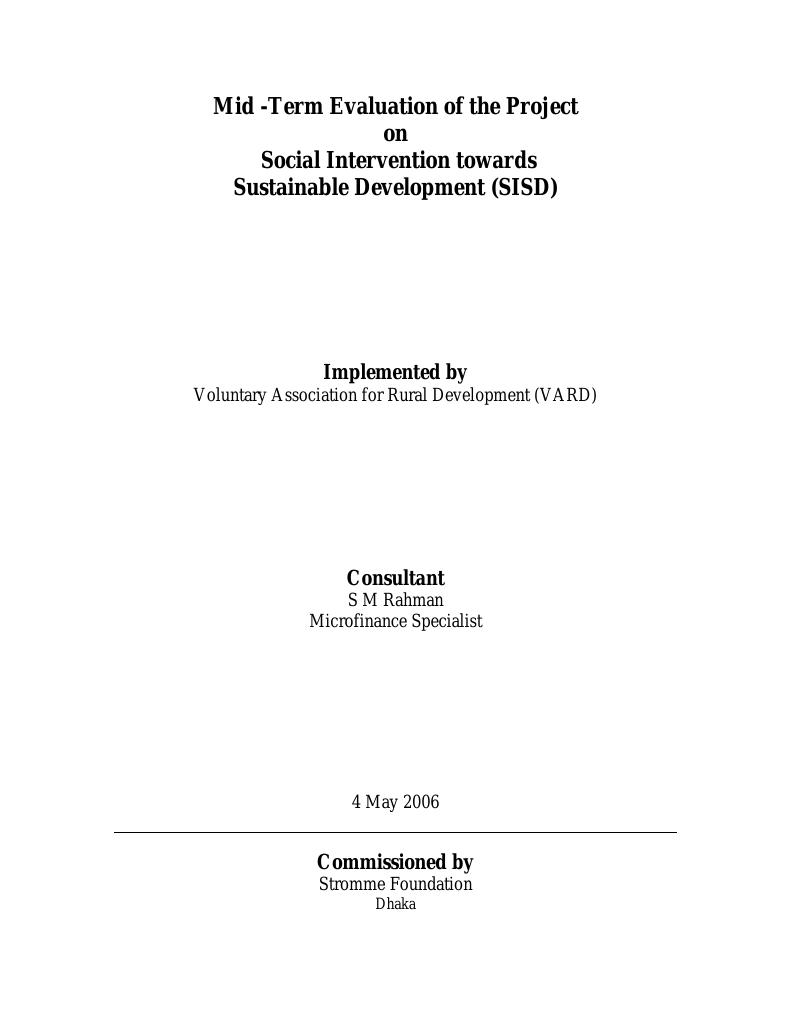 Forsiden av dokumentet Mid -Term Evaluation of the Project on Social Intervention towards Sustainable Development (SISD)