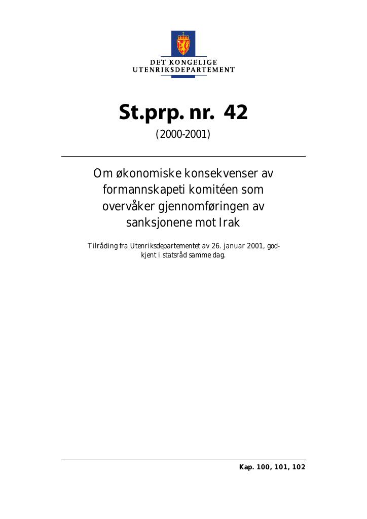 Forsiden av dokumentet St.prp. nr. 42 (2000-2001)