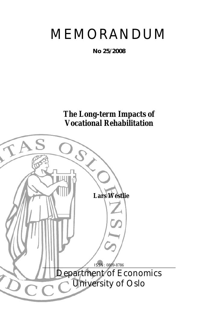 Forsiden av dokumentet The Long-term Impacts of Vocational Rehabilitation