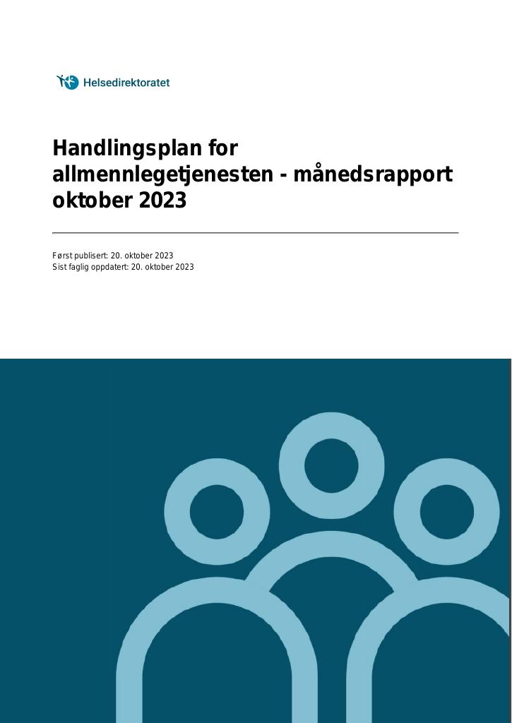 Forsiden av dokumentet Handlingsplan for allmennlegetjenesten - månedsrapport oktober 2023