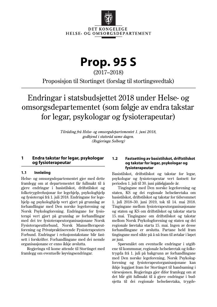 Forsiden av dokumentet Prop. 95 S (2017–2018)