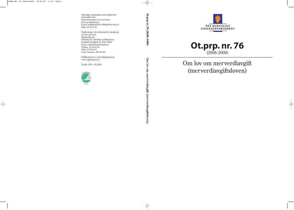 Forsiden av dokumentet Ot.prp. nr. 76 (2008-2009)