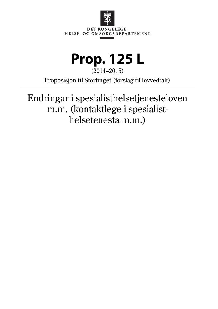 Forsiden av dokumentet Prop. 125 L (2014–2015)