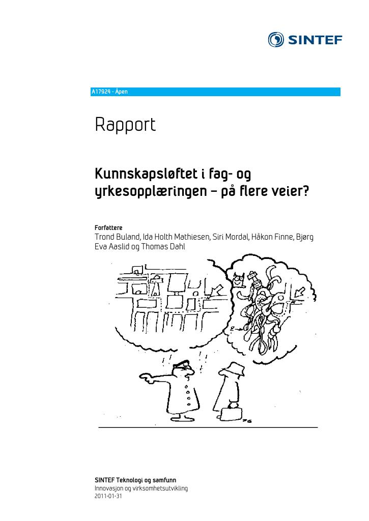 Forsiden av dokumentet Kunnskapsløftet i fag- og yrkesopplæringen – på flere veier?