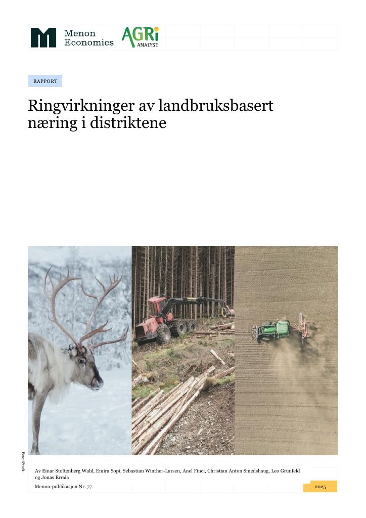 Forsiden av dokumentet Ringvirkninger av landbruksbasert næring i distriktene