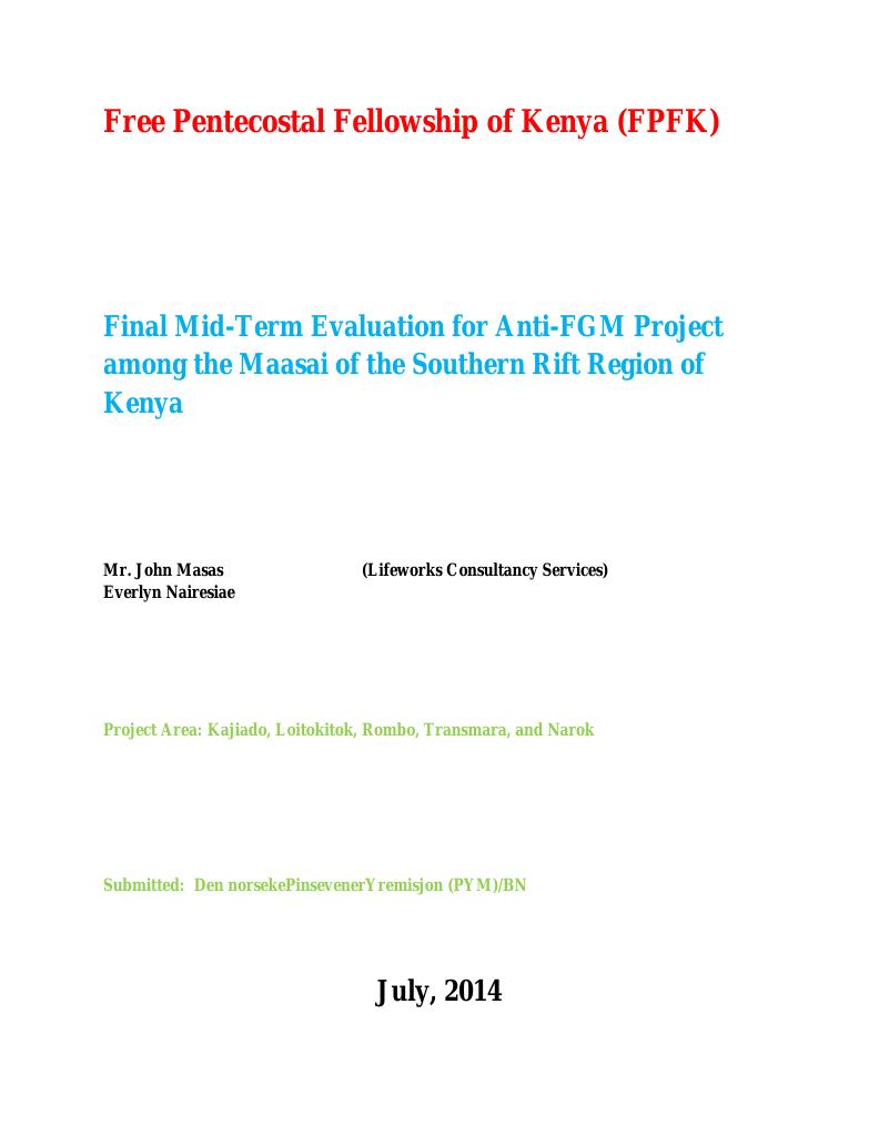 Forsiden av dokumentet Mid-Term Evaluation for Anti-FGM Project among the Maasai of the Southern Rift Region of Kenya