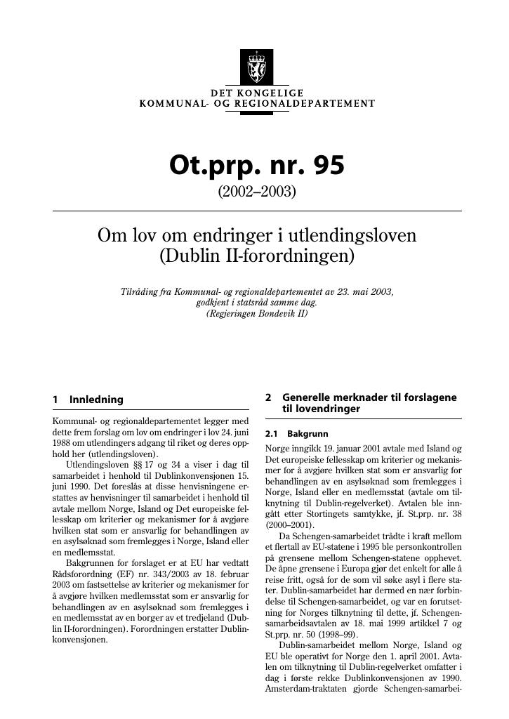 Forsiden av dokumentet Ot.prp. nr. 95 (2002-2003)