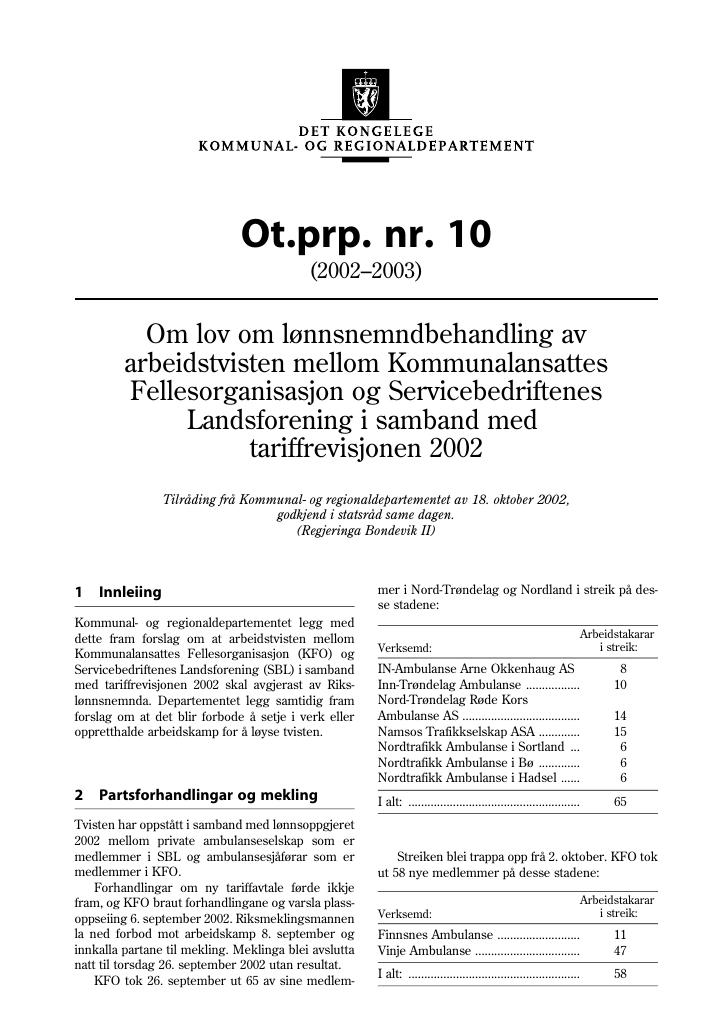 Forsiden av dokumentet Ot.prp. nr. 10 (2002-2003)