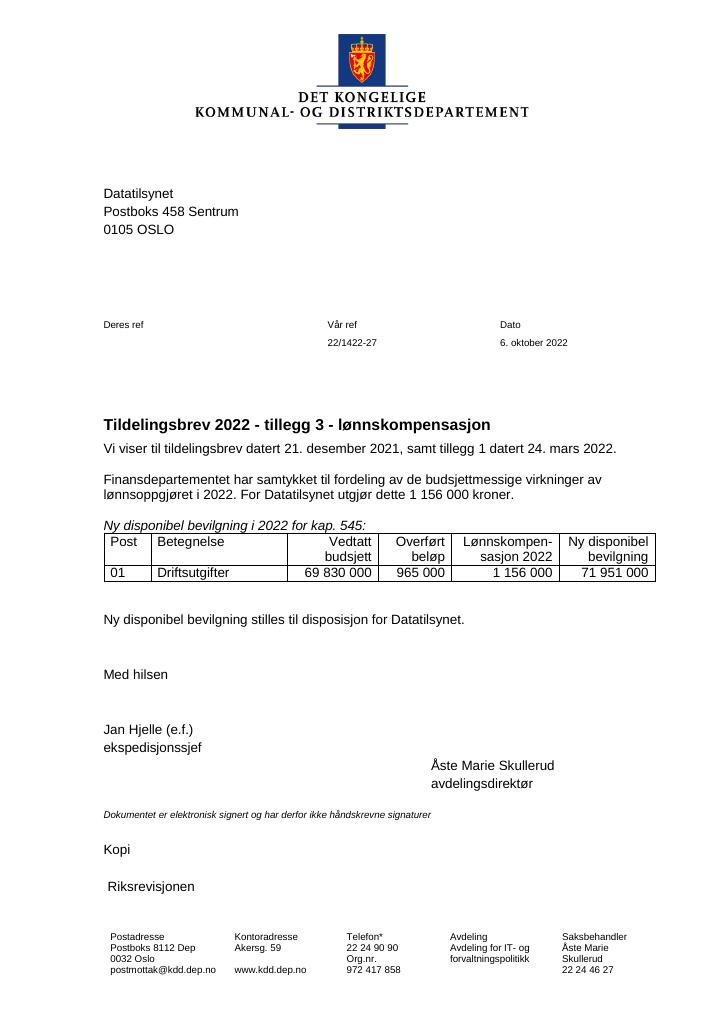 Forsiden av dokumentet tilleggsbrev 3(pdf) 2022