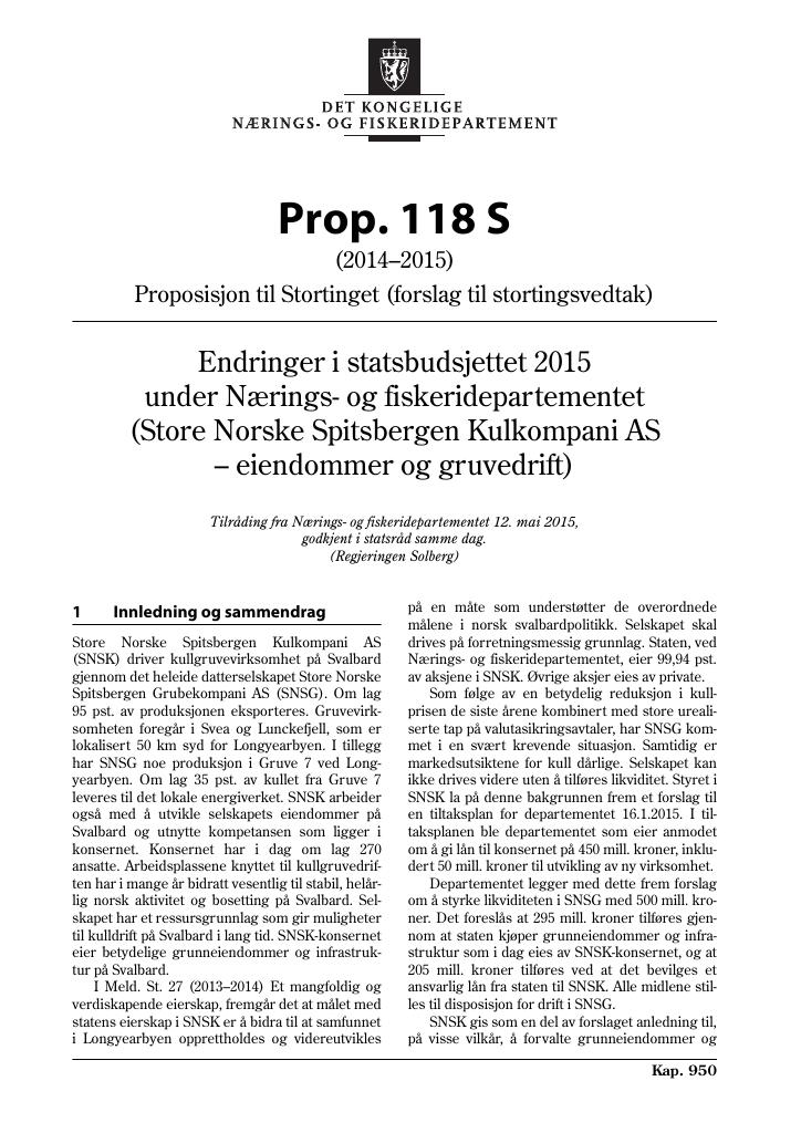 Forsiden av dokumentet Prop. 118 S (2014-2015)