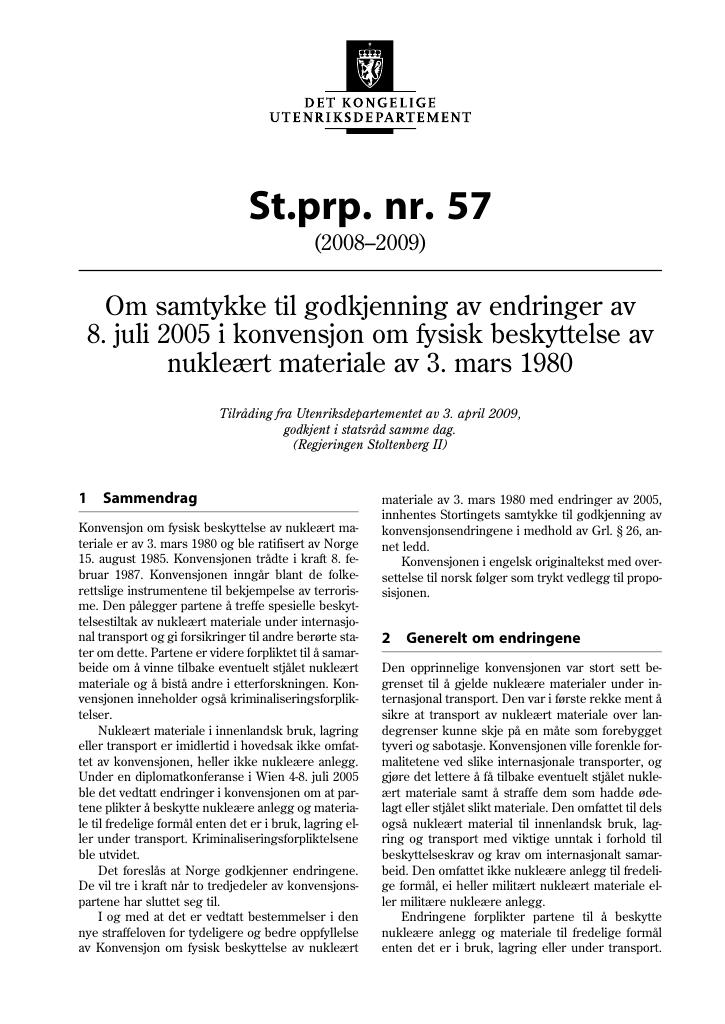 Forsiden av dokumentet St.prp. nr. 57 (2008-2009)