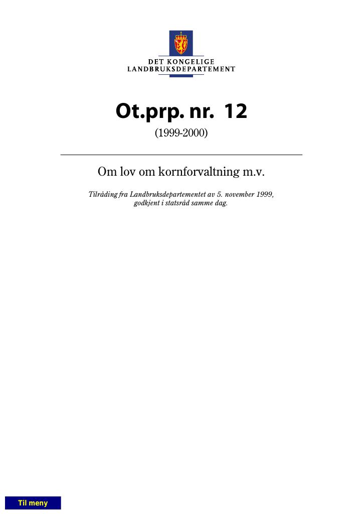 Forsiden av dokumentet Ot.prp. nr. 12 (1999-2000)