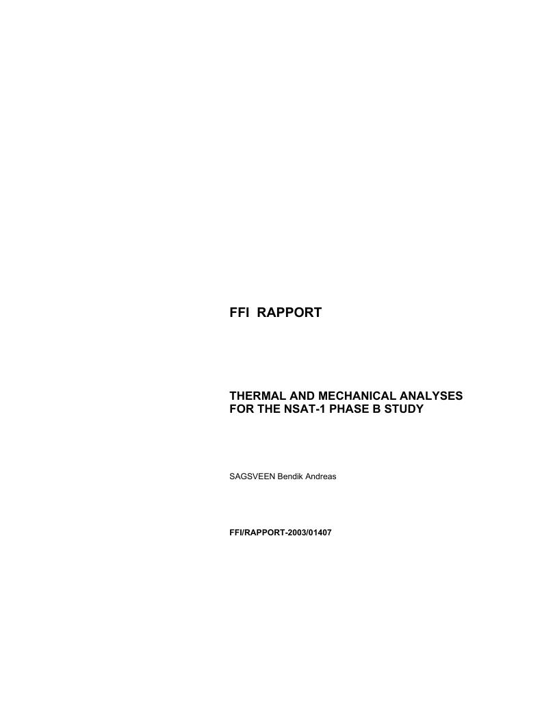Forsiden av dokumentet Thermal and mechanical analyses for the NSAT-1 phase B study