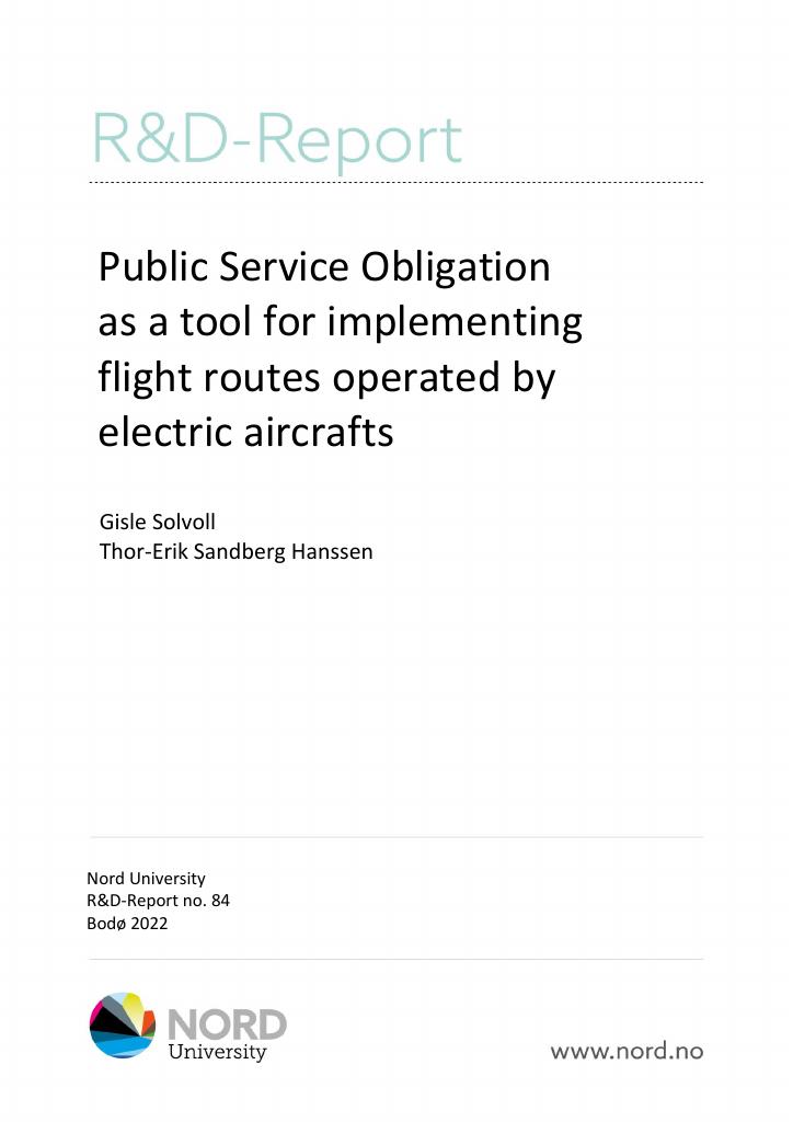 Forsiden av dokumentet Public Service Obligation as a tool for implementing flight routes operated by electric aircrafts