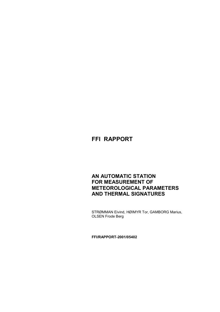 Forsiden av dokumentet An automatic station for measurement of meteorological parameters and thermal signatures
