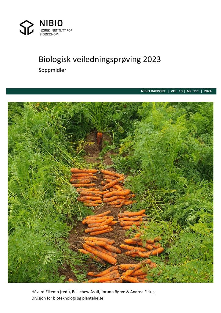 Forsiden av dokumentet Biologisk veiledningsprøving 2023. Soppmidler