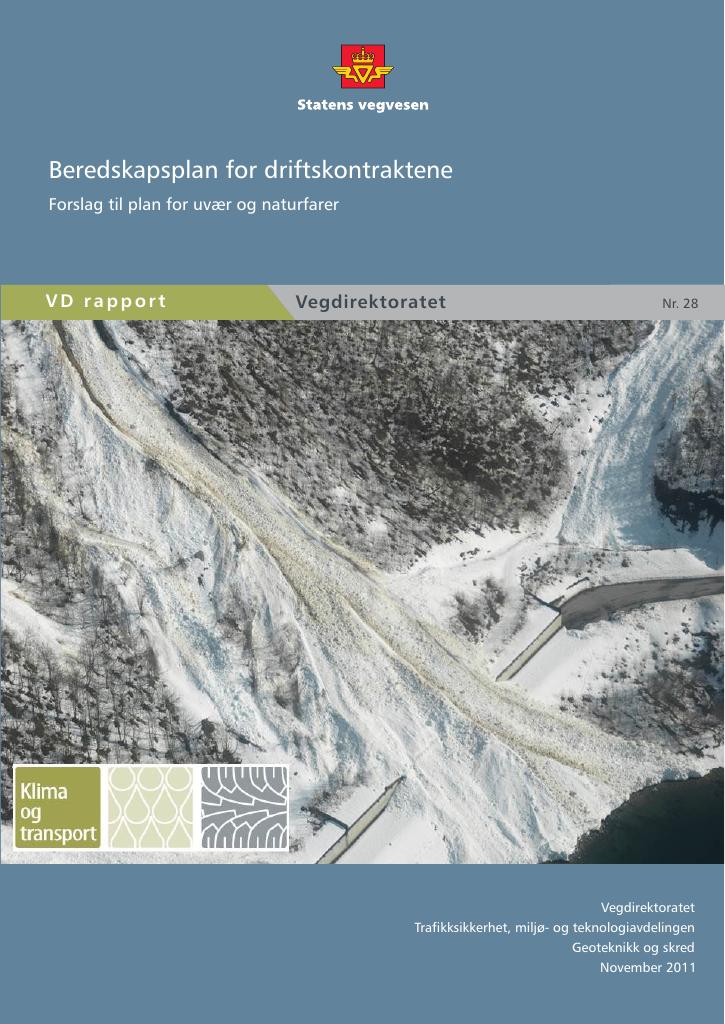 Forsiden av dokumentet Beredskapsplan for driftskontraktene : Forslag til plan for uvær og naturfarer