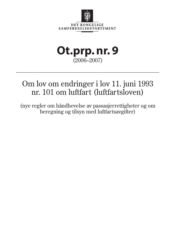 Forsiden av dokumentet Ot.prp. nr. 9 (2006-2007)