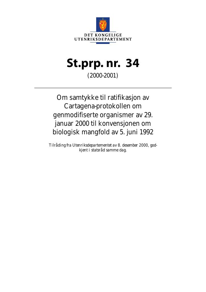 Forsiden av dokumentet St.prp. nr. 34 (2000-2001)