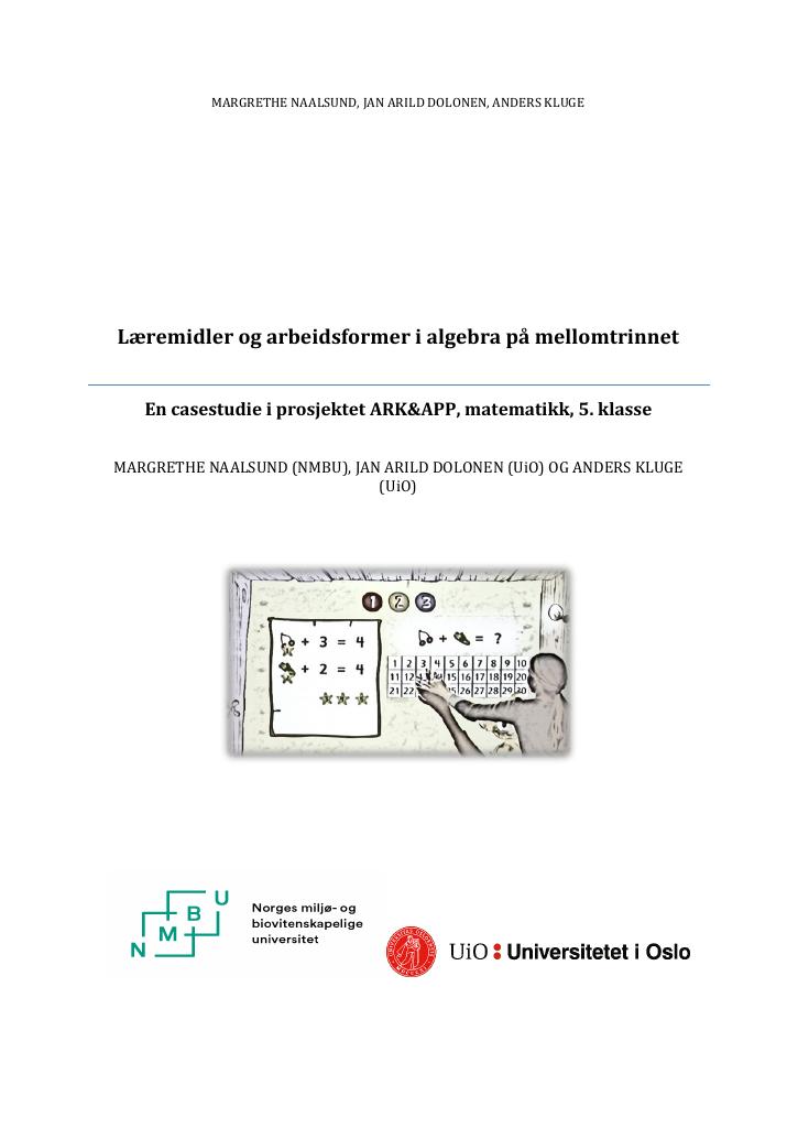 Forsiden av dokumentet Læremidler og arbeidsformer i algebra på mellomtrinnet