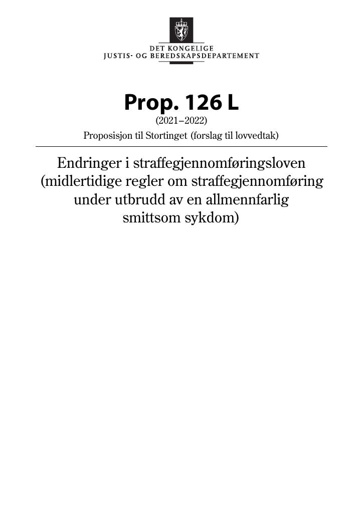 Forsiden av dokumentet Prop. 126 L (2021–2022)