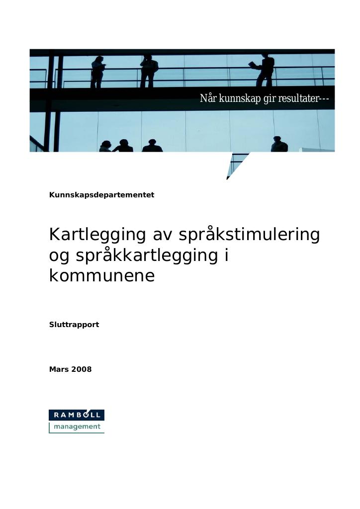 Forsiden av dokumentet Kartlegging av språkstimulering og språkkartlegging i kommuene