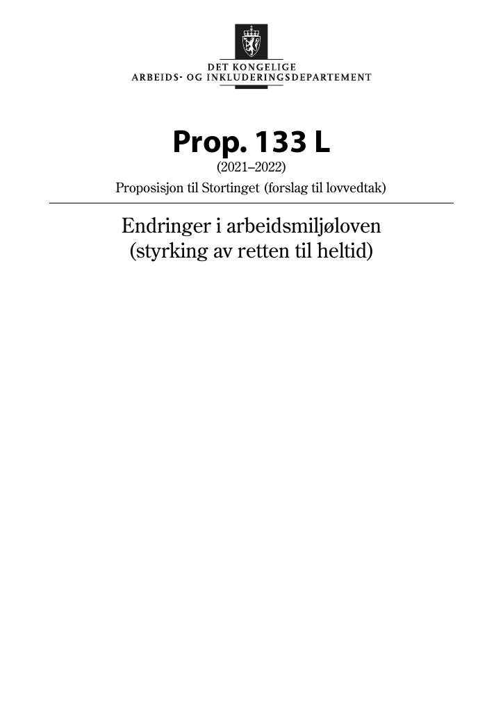 Forsiden av dokumentet Prop. 133 L (2021–2022)