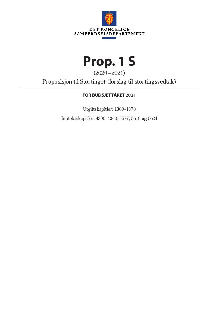 Forsiden av dokumentet Prop. 1 S (2020–2021)