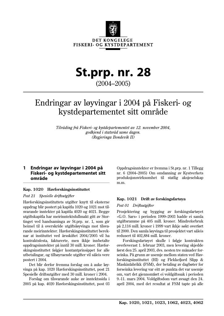 Forsiden av dokumentet St.prp. nr. 28 (2004-2005)