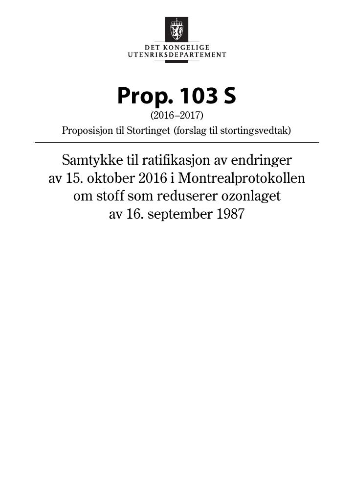 Forsiden av dokumentet Prop. 103 S (2016–2017)