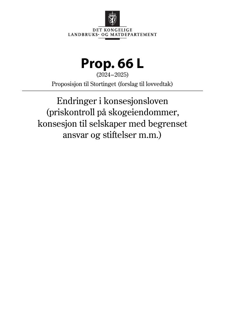 Forsiden av dokumentet Prop. 66 L (2024–2025)